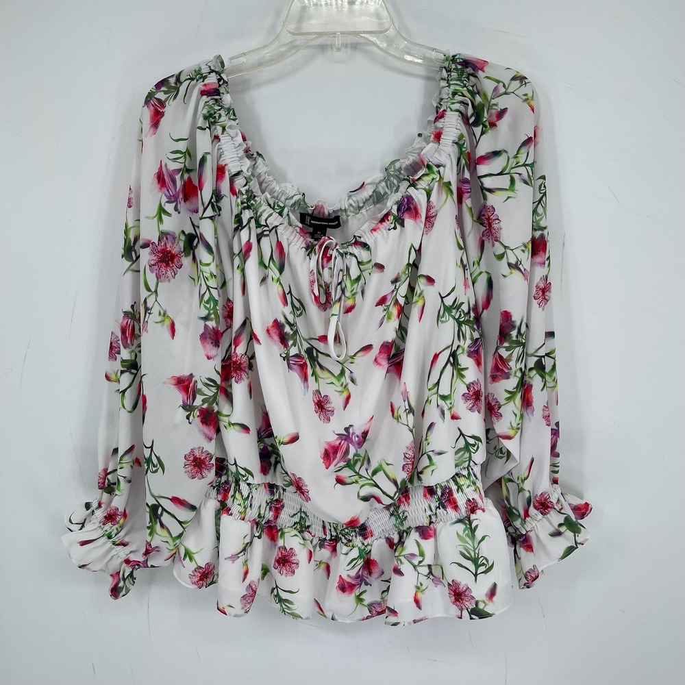 INC International Concepts Women's White Floral Smocked Peplum Boho Blouse XL
